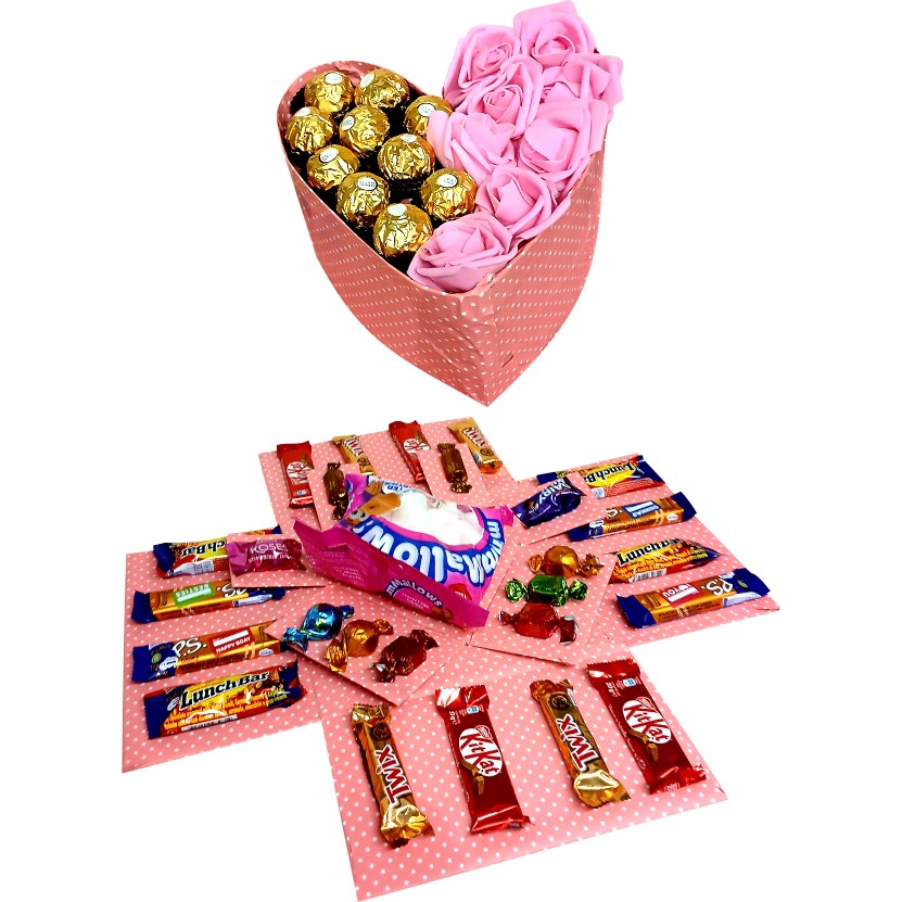 Pink Love | Forever flower & Chocolate 2-Layer Explosion Box | Gift Hamper