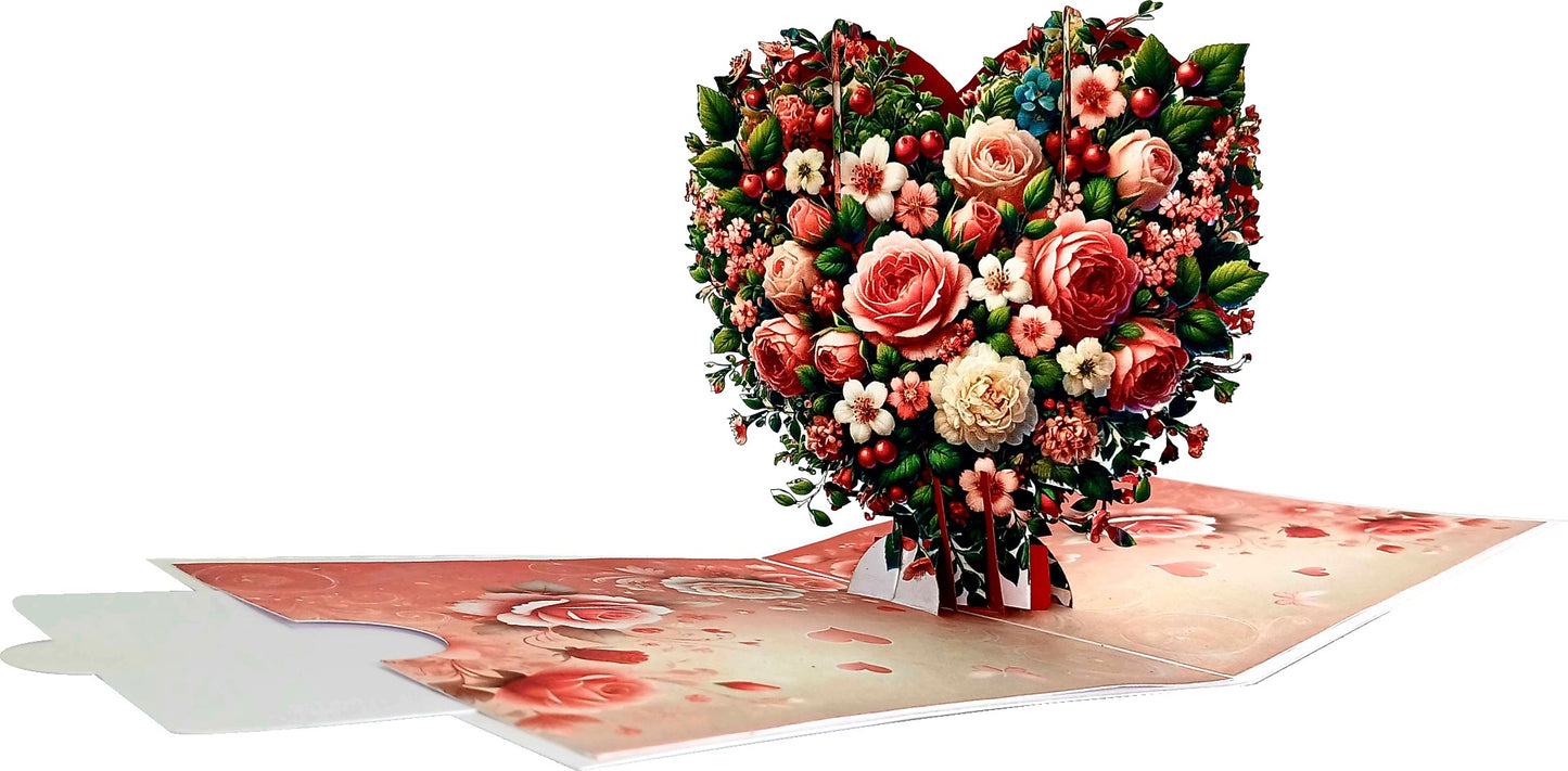 Floral Heart 3D Pop-Up Greetings Card