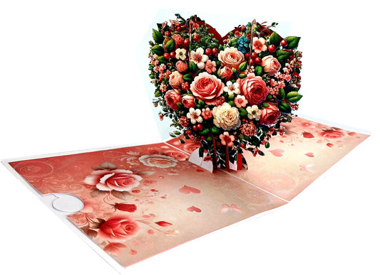 Floral Heart 3D Pop-Up Greetings Card