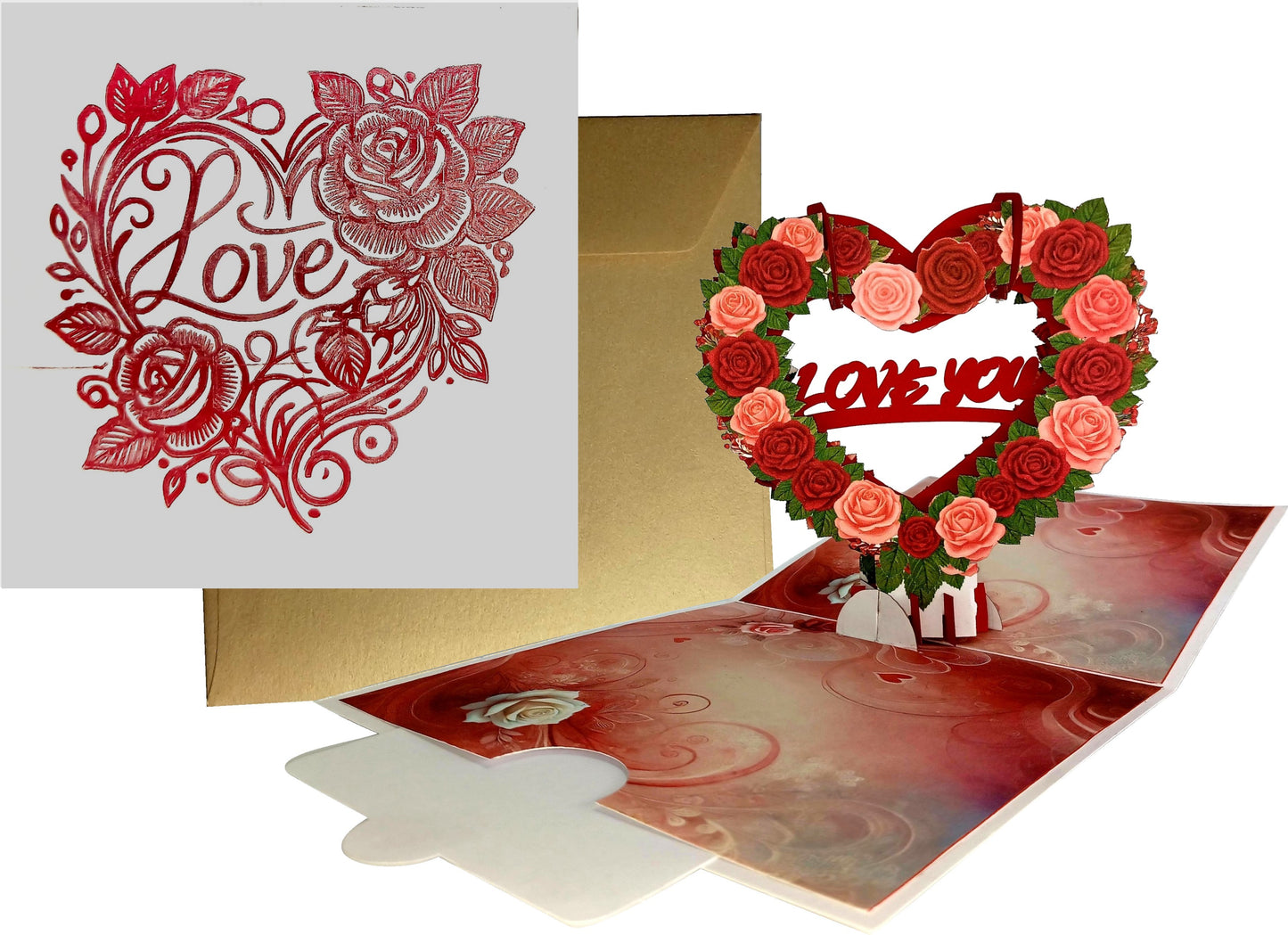 Love You In Floral Hearts 3D Pop-Up Greetings Card